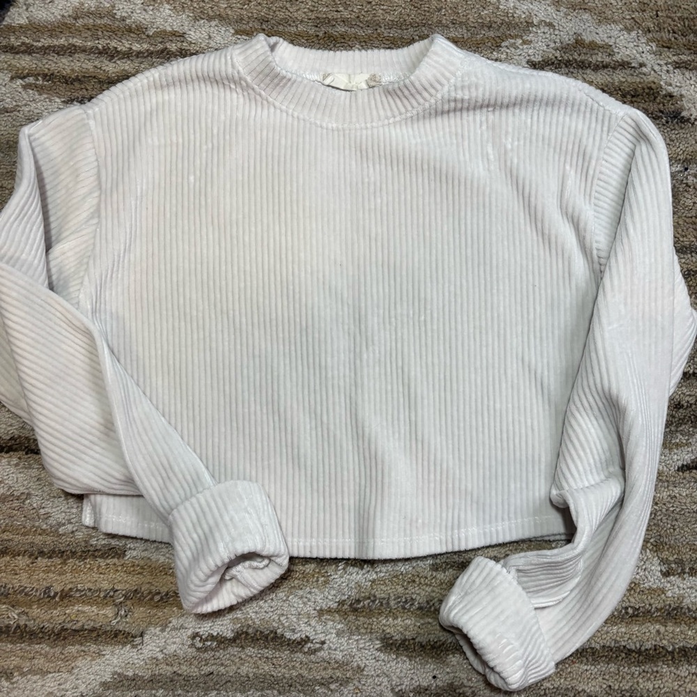 Altar'd State Ribbed‎ Crewneck Sweatshirt - Light Gray